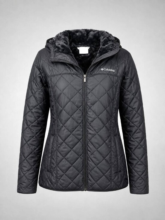Columbia Jackets & Blazers - Columbia Womens XL Quilted Jacket Hooded Black Copper Crest Fleece Lined Coat